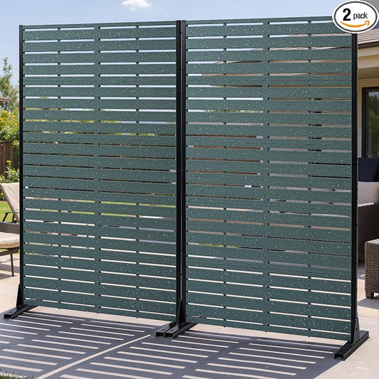 Privacy Screen Outdoor 60" Hx35 W Freestanding Privacy Panel with Stand, HDPE Decorative Privacy Fence with Louver Pattern 5 Panels, Patio Divider Screen, Privacy Screens for Outside