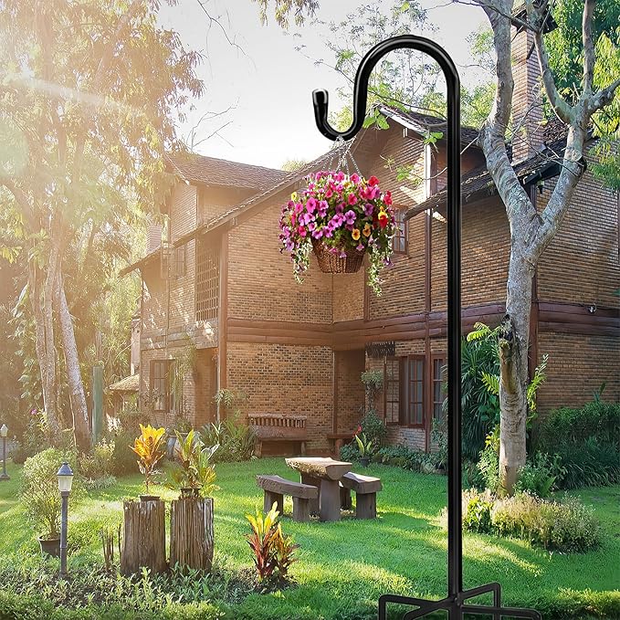 Bird Feeders Pole,Shepherds Hooks for Outdoor 1 Pack 48 Inch Bird Feeders for Outdoors with 5 Prongs Base Hanging Planters for Outdoor