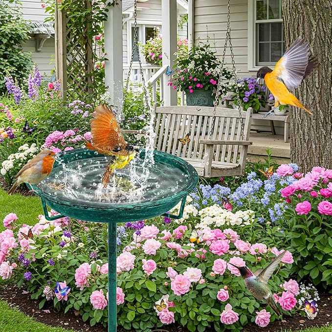Metal Bird Bath for Outside, 36.2" Height Birdbath Bowl Standing Bird Feeders for Outdoors with 4 Prongs Base Stake, Freestanding Birdfeeders for Garden Yard Lawn Decor (Retro Green)