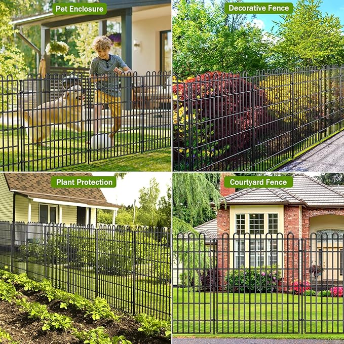 5 Panels No Dig Decorative Garden Fence with Gate for Yard, 48 in(H) X 13.13 ft(L) Animal Barrier Fencing for Outdoor Dog, Metal Portable Garden Fences for Borders, Pets, Landscape, Temporary Fence