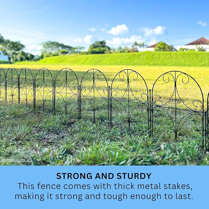 ShopLaLa Garden Fence (10 Panels) 12.5in(L) x 16.5in(H) Rustproof Black Metal Curly Wire, Animal Barrier Fencing for Dogs, Decorative Flower Bed Edging Landscape Border Yard, Patio Outdoor Decor
