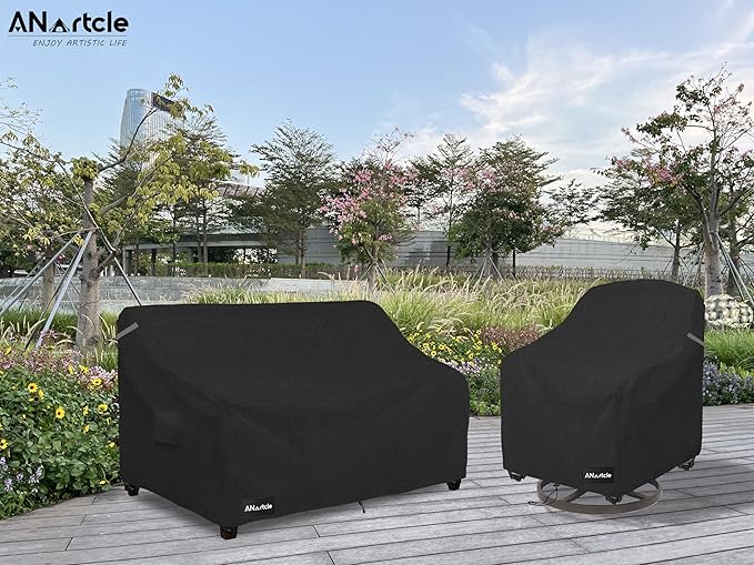 ANartcle 2-Seater Patio Loveseat Cover,58W x 32.5D x 31H Inches Outdoor Couch Cover,100% Waterproof Heavy Duty Patio Sofa Covers,Patio Furniture Covers,Black