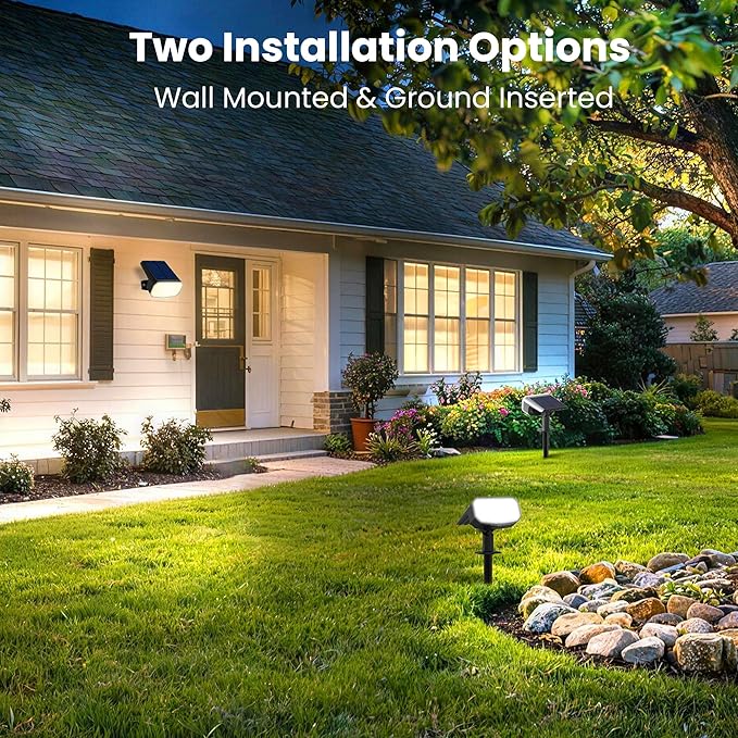 Solar Lights Outdoor Waterproof IP65, Super Bright LED,Cool Light 2 Lighting Modes Selectable, Solar Powered Yard Garden Solar Spot Lights for Outside Landscape Auto On/Off -8 Pack
