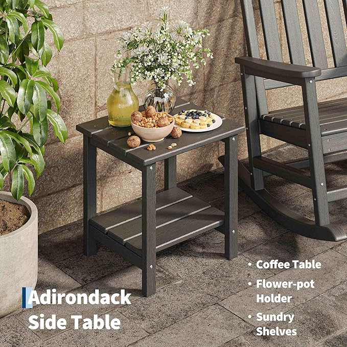 GarveeLife Poly Lumber Rocking Chair Outdoor Set of 2 with Side Table - HDPE High Back Porch Rocker Chairs for Adults - All Weather Resistant Furniture for Patio - Black