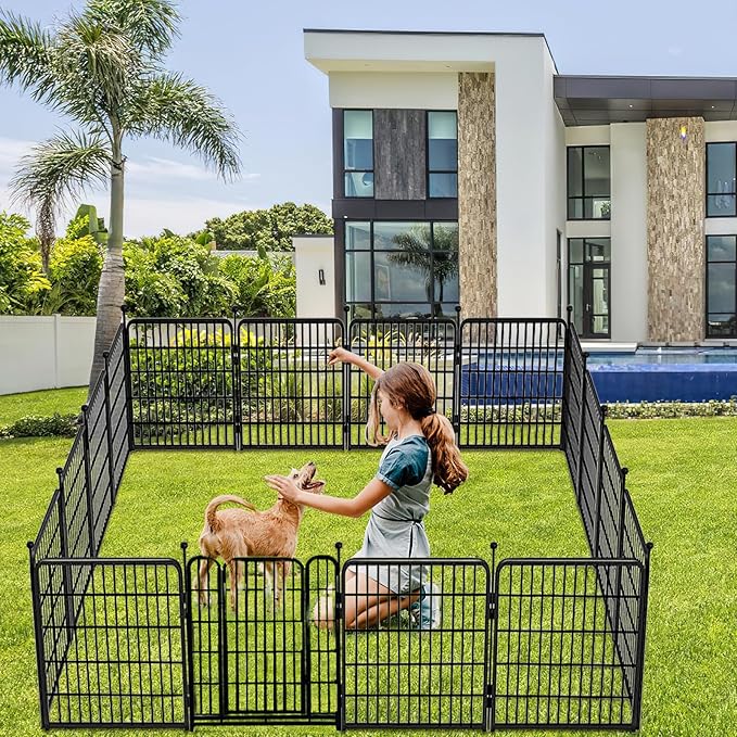 Getlay Garden Fence with Gate 32 in(H)×26.6 Ft(L) 12 Panels, Heavy Duty Iron Animal Barrier Fence for Yard, Suitable for Indoor Pet Fence Or Outdoor Dog Fencing