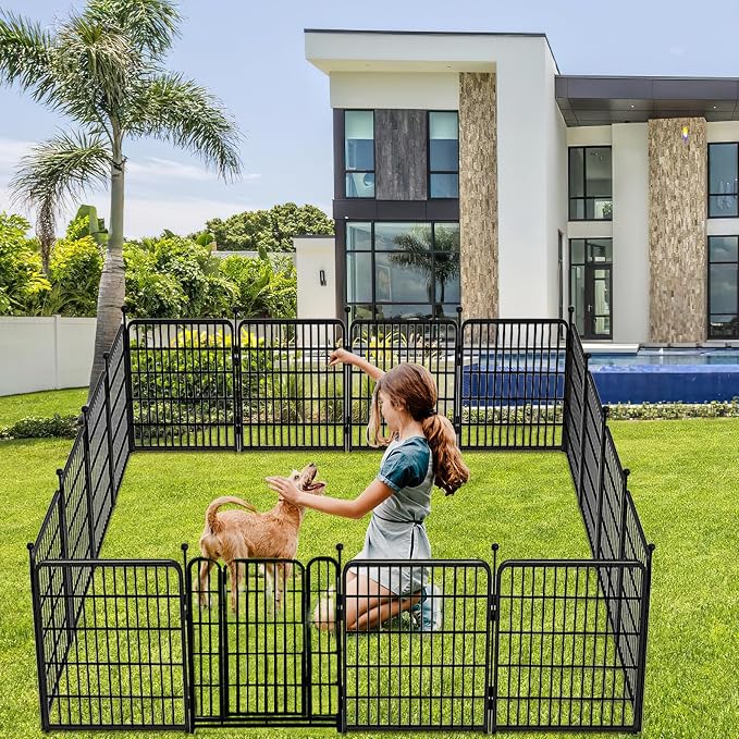 Getlay Garden Fences with Gate, 32 in(H)×27 in(L) 16 Panels Total 35.4 Ft(L), Garden Animal Barrier, Fence for Dogs Outside, Heavy Duty Iron Metal Animal Barrier Fence, Flower Bed Fencing