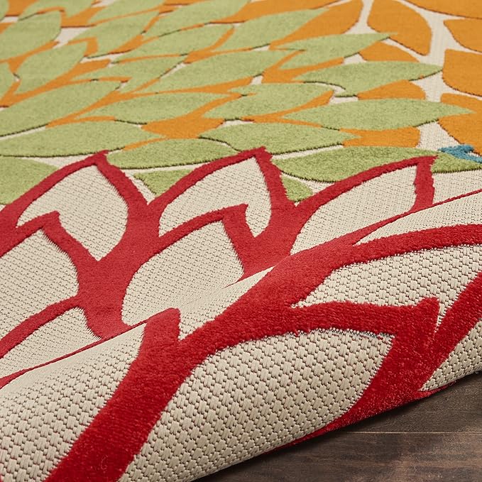 Nourison Home Aloha Indoor/Outdoor Green 2'8" x 4' Area Rug, Tropical, Botanical, Easy Clean, Non Shedding, Bed Room, Living Room, Dining Room, Deck, Backyard, Patio (3x4)