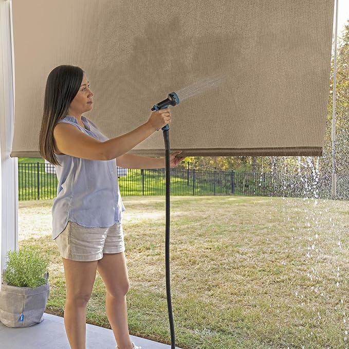 Coolaroo Outdoor Roller Shade with Wand - 90% UV Block Breathable Light Filtering Shade for Patio or Porch, Fade-Resistant, Easy-Clean Fabric, 10ft x 6ft, Southern Sunset