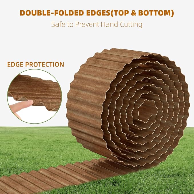 Garden Lawn Edging and Landscape Border - 12" x 20' Corrugated Metal Garden Edging, for DIY Flower Beds, Lawns & Landscaping (Real Rust)