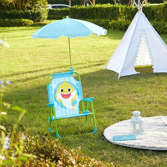 Idea Nuova Baby Shark Kids Outdoor Chair with Umbrella - Adjustable, Portable, Perfect for Beach or Pool