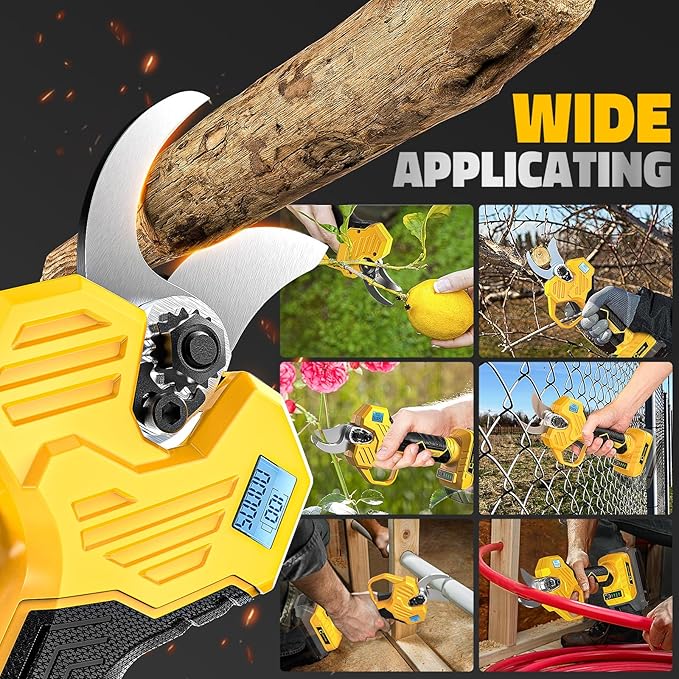 Cerycose Electric Pruning Shears Compatible with DeWalt 20v Battery, 0.8-2 Inch Max Cutting Diameter Electric Pruner with LCD Display & Imported SK7 Steel Blades for Gardening Tree Pruning(No Battery)