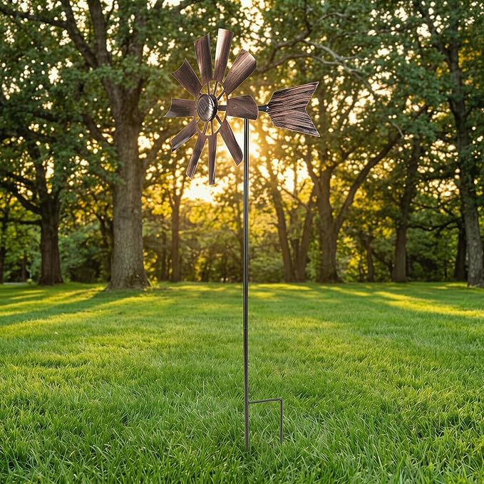 BinaryABC Outdoor Yard Windmill Metal Wind Spinner,Wind Sculptures Spinners Yard Decor Pinwheel,for Garden Yard Lawn Patio Decoration
