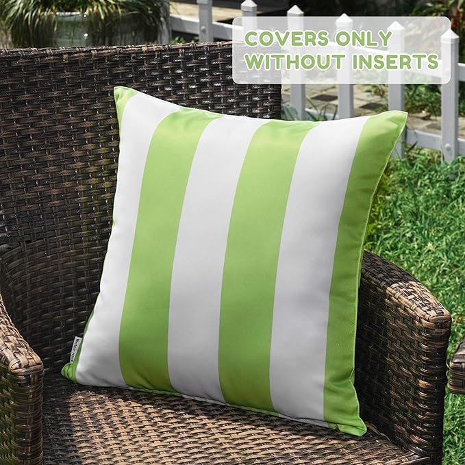 Western Home Pack of 2 Decorative Outdoor Solid Waterproof Striped Throw Pillow Covers Polyester Linen Garden Farmhouse Cushion Cases for Patio Tent Balcony Couch Sofa 18x18 inch Green