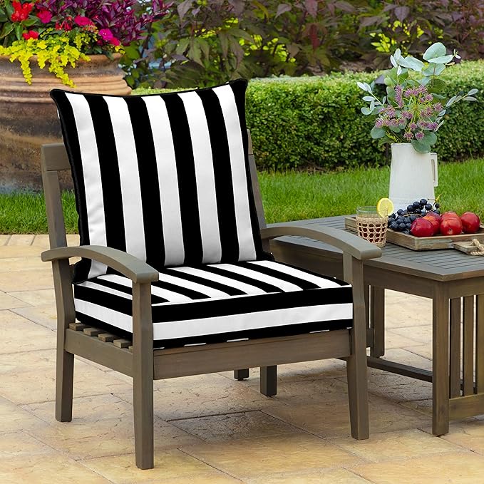 Arden Outdoor Deep Seat Cushion Set (4-Pack), 24 in x 24 in, Weather-Proof, Rain-Proof, Fade Resistant Patio Cushion for Chair, Sofa, and Couch Black Cabana Stripe