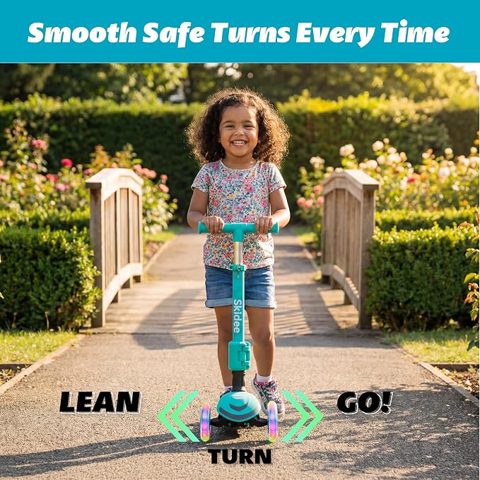 SKIDEE Kick Scooter for Kids Ages 3-5 | Foldable 3 Wheel Scooter with Lean-to-Steer, Adjustable Height, Removable Seat & LED Light Wheels | Toddler Scooter Up to 12 Year Old Boys/Girls