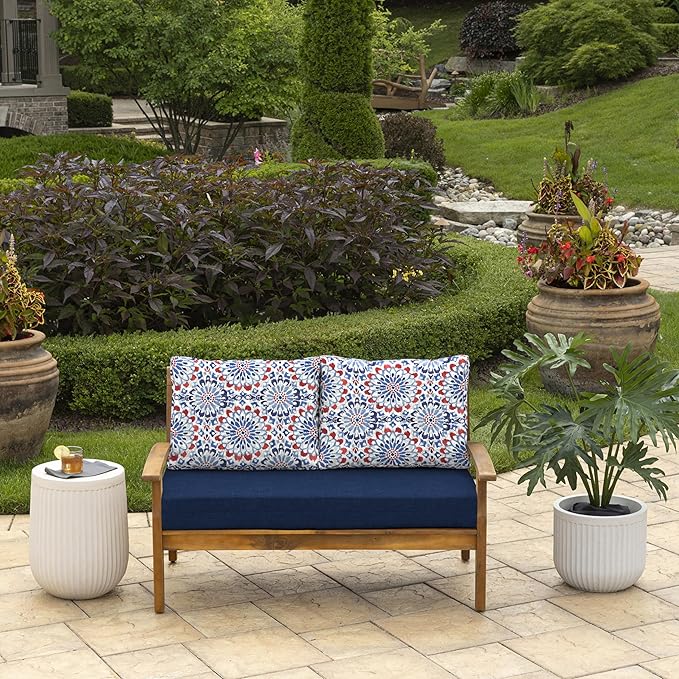 Arden Outdoor Loveseat Cushion Set, 48 x 24, Water Repellent, Fade Resistant, Cushion Set for Couch, Bench, and Swing, Clark Blue