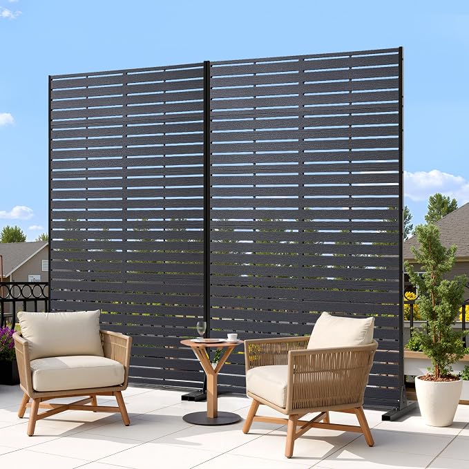 Outdoor Privacy Screen 72" H HDPE Decorative Freestanding Privacy Panel, Sandblasting Louvered Privacy Screens with Stand, Weather-Resistant Panel for Patio, Balcony, Backyard(6 Panels)