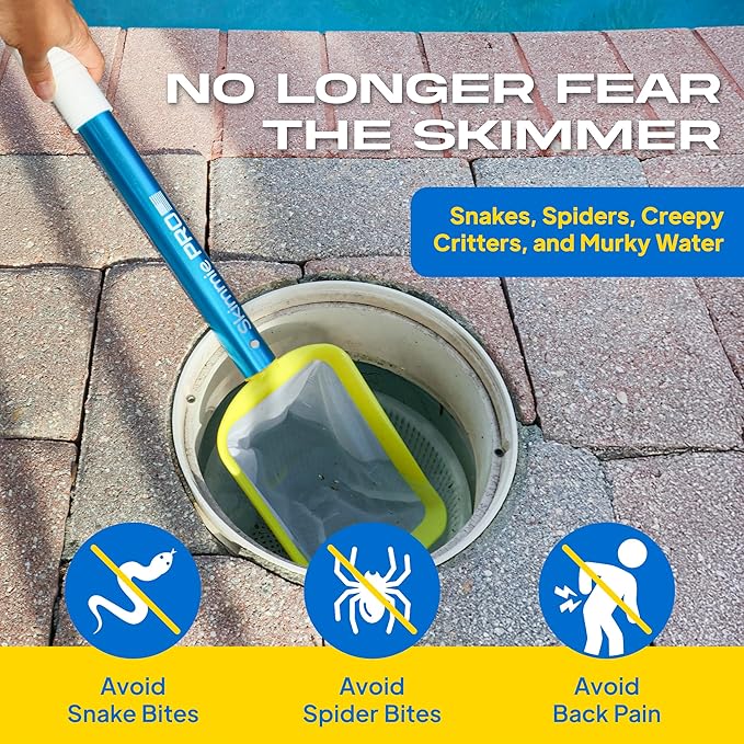 Skimmie Pro (Short Version) 22.5” Pool Skimmer: Lightweight, Fine Mesh Net, & Stainless Steel Hook – Ideal for In-Ground/Above-Ground Pools, Fountains, Ponds, Hot Tubs, & Cold Plunges