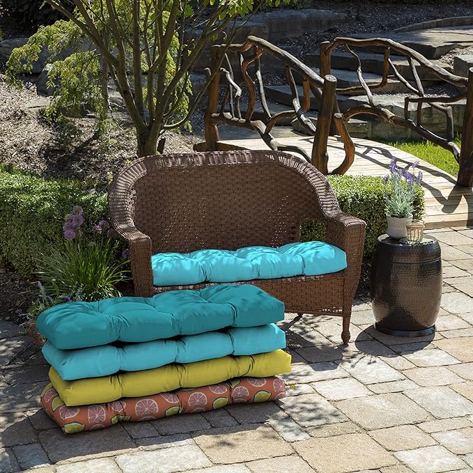 Arden Outdoor Wicker Settee Cushion, 41.5 x 18, Rain-Proof, Fade Resistant Pool Blue Leala