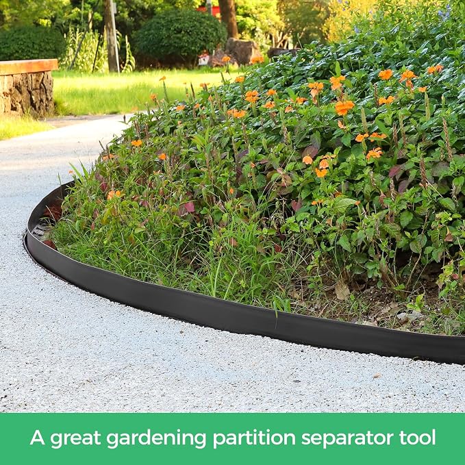 3-Inch x 50 FT Landscape Edging Border with 75 Stakes, Garden Border Edging Kit, Flexible Plastic Edging Border for Garden Flower Beds Lawn Yard Paver Pathway (Black)