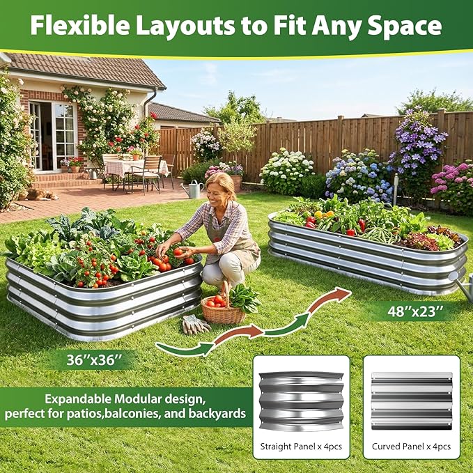 Galvanized Raised Garden Bed 3x3 ft, Heavy Duty Metal Planter Box for Vegetables, Flowers & Herbs, 12" Raised Outdoor Modular Gardening Bed, Above Ground Growing Container, Easy Assembly, Silver