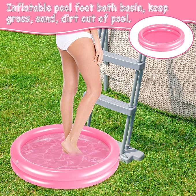 2 Pack Pink Inflatable Pool Foot Bath Basin, Swimming Pool Clean Feet, Foot Soaking Bath Basin for Pool Entry Ladder, Home Spa Treatment for Above Ground Pools