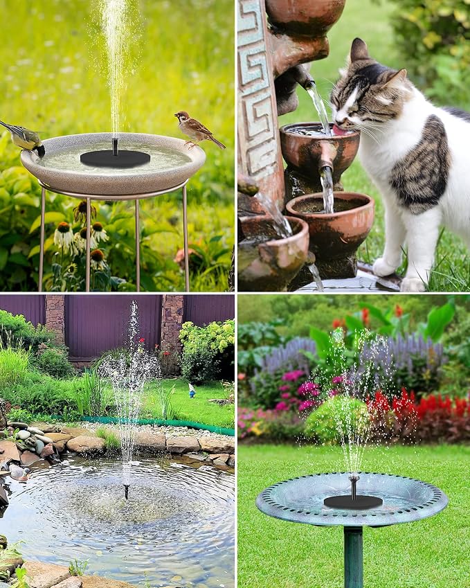 POPOSOAP Solar Fountain Pump, 6W Outdoor Solar Water Fountain Pump for Bird Bath with 4ft Tubing & 5 Nozzles, DIY Solar Powered Water Pump for Garden, Ponds, Pool and Fish Tank