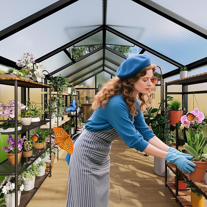 IDEALHOUSE 6×10 FT Greenhouse, Large Walk in Greenhouses for Outdoors and Garden Planting, Polycarbonate Greenhouse with Enhanced Aluminum Frame, Green Houses with Quick Setup Structure and Roof Vent