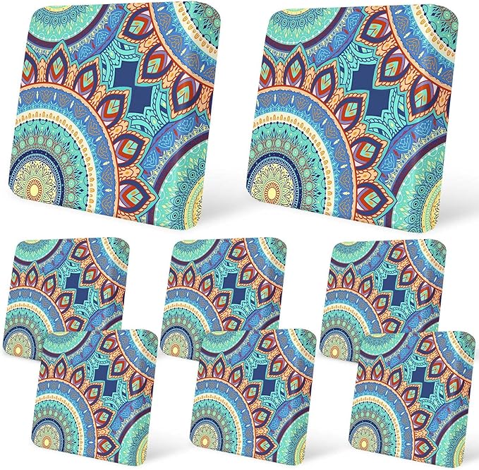 pickyNproud 8Pcs Patio Cushion Covers Stretch Outdoor Couch Cushions Slipcovers Replacement Washable Furniture Protector with Elastic Bottom Sofa Chair Seat Cover, Tangerine Mandala