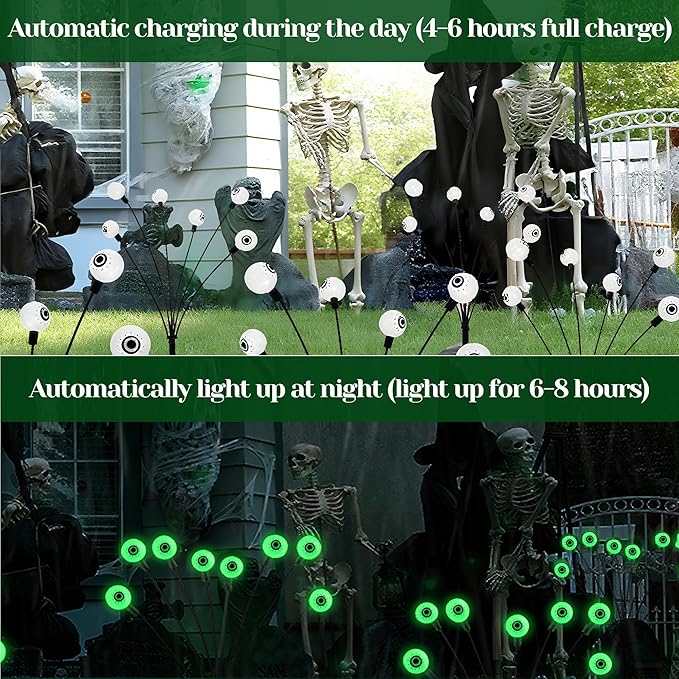 Fansafurn Solar Halloween Eyeball Lights Outdoor, 8 Color-Changing LED Eyes with Stakes, IP65 Waterproof Realistic Swinging Eyeballs, Solar Powered Halloween Decorations for Lawn, Garden, Yard, Porch