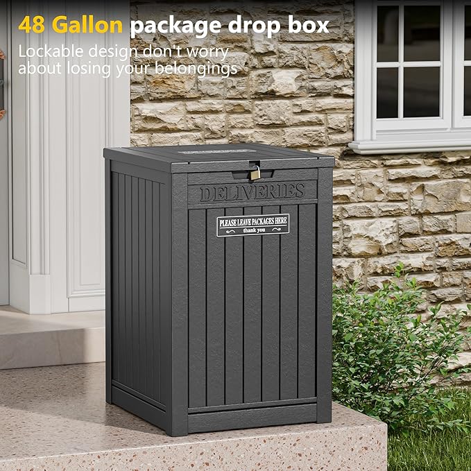 LHBGO Package Delivery Box for Outside, 48 Gallon Storage with Lockable Secure, Large Resin Outdoor Package Drop Container