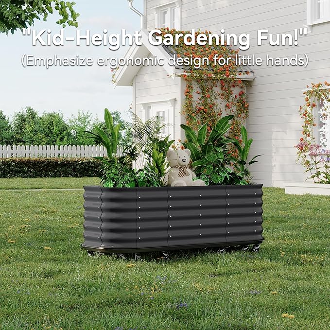 GarveeHome Self-Watering Wheeled Metal Garden Bed – Mobile Raised Planter Box with Water, Galvanized Steel Indoor/Outdoor Rolling Grow Station for Herbs, Veggies & Decor （94.5 in x23.6 in x19.7,Gray