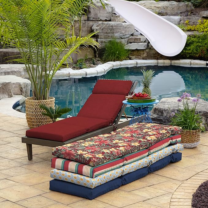 Arden Outdoor Chaise Cushion, 22 x 77, Rain-Proof, Fade Resistant Ruby Red Leala