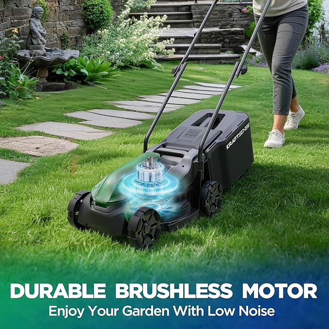 14" Cordless Lawn Mower, 40V Lightweight Push Mower with 2×5.0Ah Battery, Ultra-Quiet Motor for Small Yards, Lawn Care, Backyard Maintenance