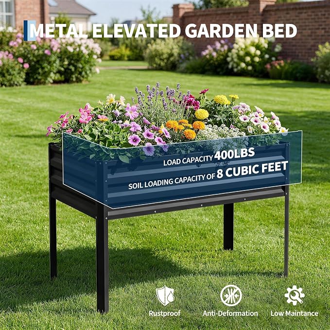 48×24×56in Galvanized Elevated Raised Garden Bed with Legs, Greenhouse Cover & Bird Net, Deep Metal Raised Planter Box for Backyard Patio Balcony Vegetables Herbs Flowers