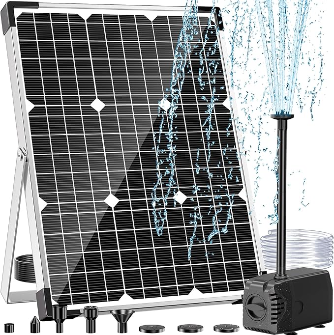 POPOSOAP Solar Fountain Pump, 45W Solar Pond Pump Kit with 340GPH Flow Rate Adjustable, PVC Tubing Solar Powered Water Pump for Outdoor Fountains, Garden, Ponds, Pools, Fish Tank, Backyard P145H