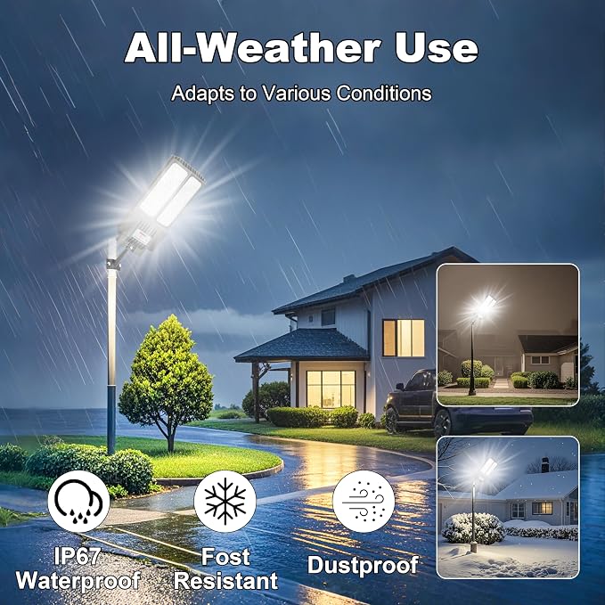 2026 New Solar Street Light, Solar Street Lights Outdoor Waterproof Dusk to Dawn 7000K LED Security Flood Light with Motion Sensor and Remote Control for Pathway, Entryway & Yard