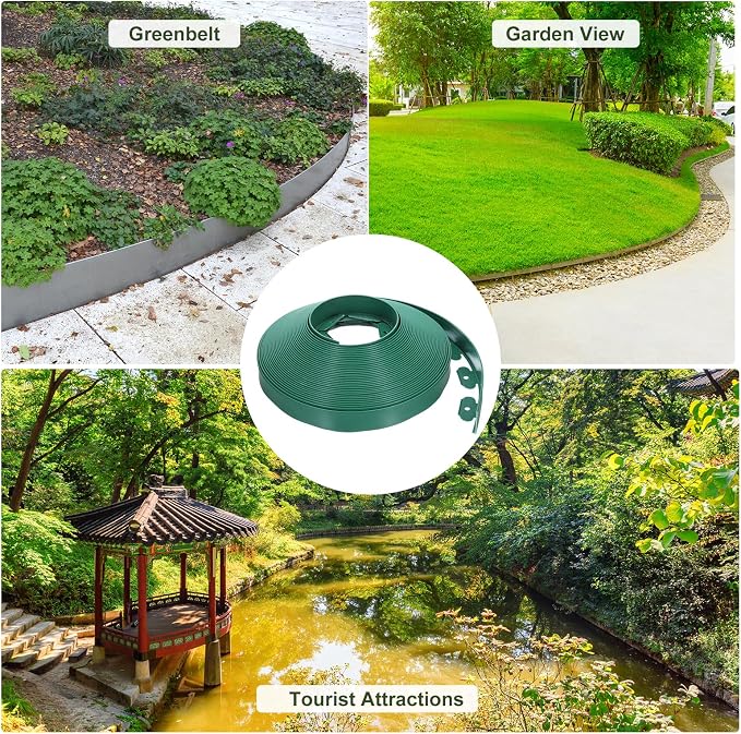 uxcell Landscape Edging, 1Pcs 100FT x 2" - No Dig Garden Edging Kit with 93 Stakes, Landscape Edging Border for Garden Lawn Flower Bed Yard Grass (Green)