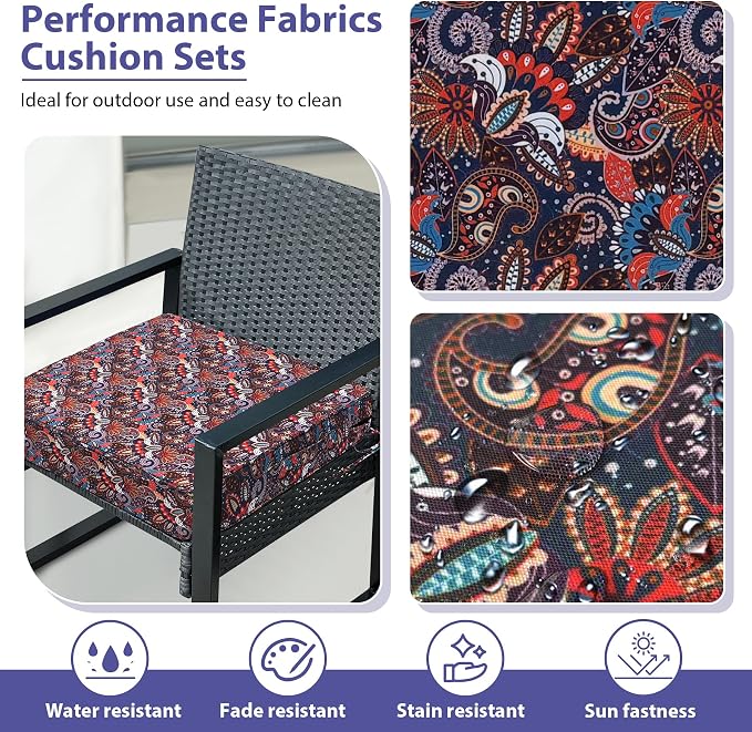 IPYNBAP Outdoor Chair Cushions Set of 4 -Waterproof Outdoor Seat Cushions for Patio Furniture, Patio Chair Cushion with Handle and Ties, Out Door Chair Pads,18.5x16x3-Square, Artistic Floral