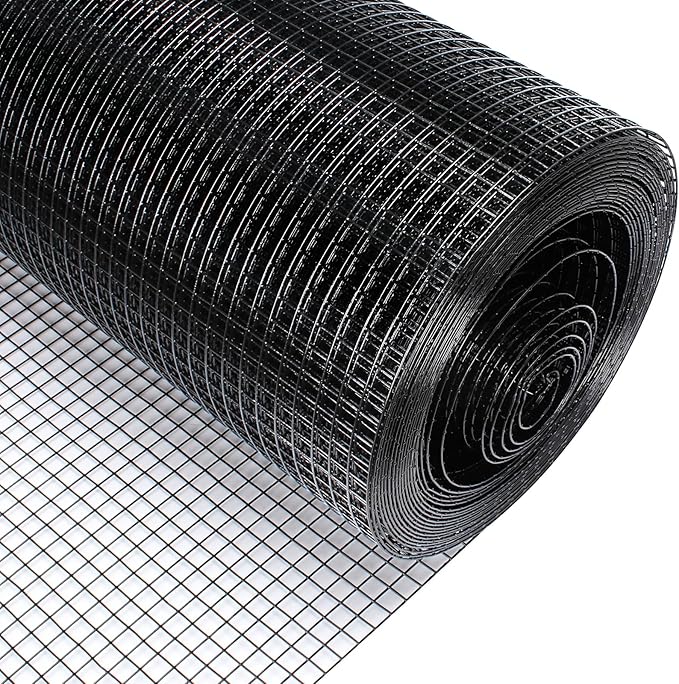 Zevemomo 48" x 50' 1/2inch Hardware Cloth, Black Vinyl Coated Chicken Wire Fence Welded Mesh Roll for Home Garden Rabbit Cage