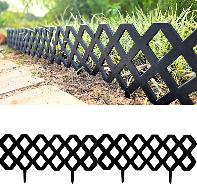 LaLaGreen Garden Edging Border (23x8.5 Inch, 10 Pack) Black Plastic Fence Panels, Landscape Edging for Yard Lawn Patio Pathways Trees, Decorative Flower Bed Borders Outdoor Style Decor