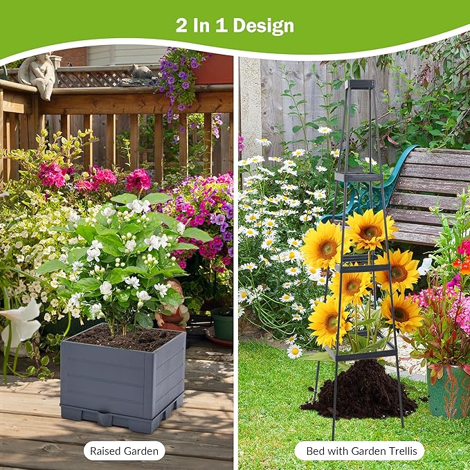 GENMOUS 4 Tiered Tomato Planter with Box Trellis, 56'' Raised Garden Bed Planter Boxes, Tomato Cages for Garden Patio Climbing Plants Vegetable Vine Flowers Outdoor & Indoor（1 Pack)