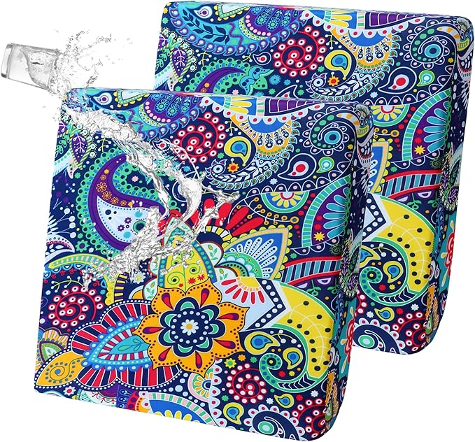FORCHEER Waterproof Patio Cushion Covers, Boho Printed Stretch Outdoor Cushion Covers for Patio Furniture, Wicker Rattan Sofa Covers Set of 2