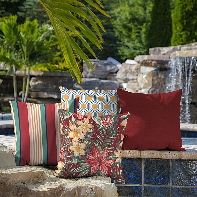 Arden Outdoor Toss Pillow, 2 Pack, 16 x 16, Rain-Proof, Fade Resistant Ruby Clarissa