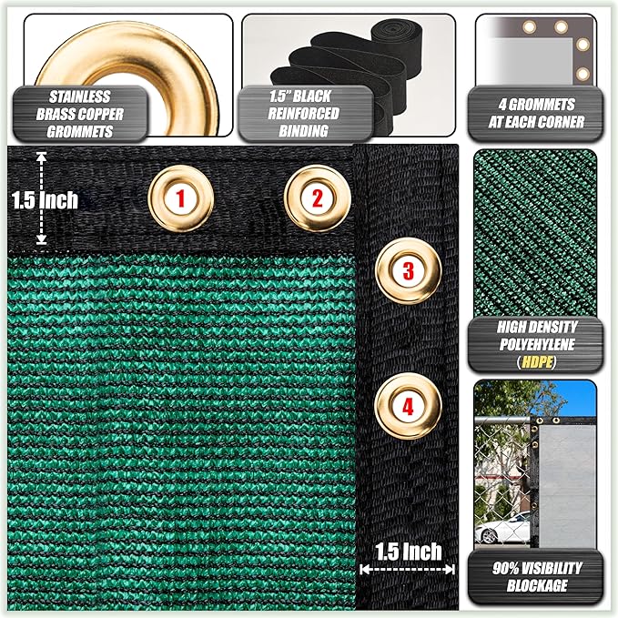 ColourTree Customized Size 6' x 39' Green Fence Screen Privacy Screen - Commercial Grade 170 GSM - Heavy Duty - 3 Years Warranty - Cable Zip Ties Included