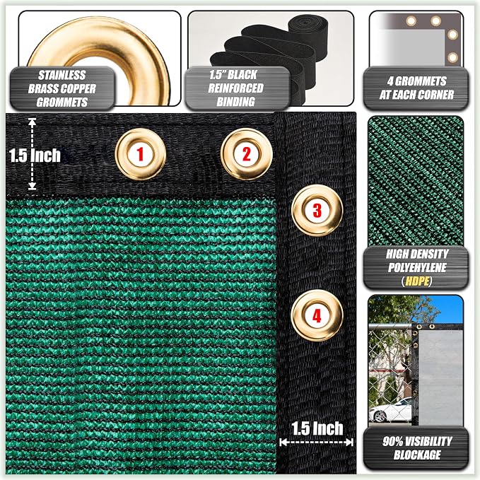 ColourTree Customized Size 6' x 107' Green Fence Screen Privacy Screen - Commercial Grade 170 GSM - Heavy Duty - 3 Years Warranty - Cable Zip Ties Included