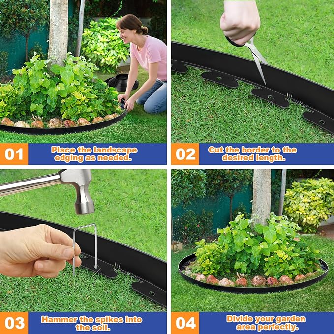 2 Inch x 100 FT (Multiple Sizes Available) Landscape Edging, Garden Edging Borders with 100pcs Upgrade Stakes, Flexible No Dig Plastic Garden Border for Lawn, Landscaping, Flower Beds, tree and Yard