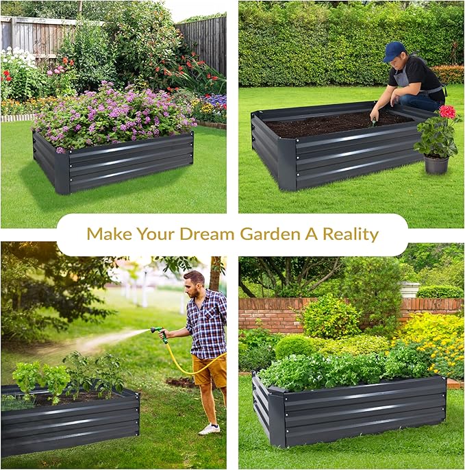 Sunnydaze Galvanized Raised Garden Bed Kit - 4x2x1 ft Outdoor Raised Garden Bed - Metal Planter Box for Vegetables, Flowers, Herbs - Dark Gray - 4' x 2' Rectangle