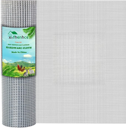 Hardware Cloth 1/4 In 48 X 50 ft Hot Dip Galvanized Rust Resistant Welded Wire Mesh,23AWG Square Chicken Wire Fence Garden Plants Fencing,Chicken Coop Rabbit Poultry Critters Metal Cage Roll