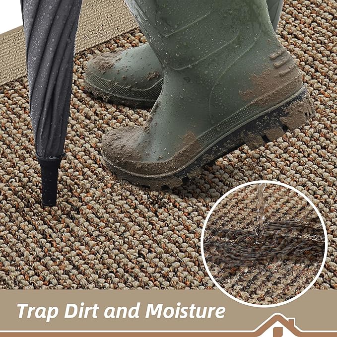 BEQHAUSE Indoor Door Mat 24" x 36", Dirt Trapper Door Mats Non-Slip Entryway Rugs Washable, Resist Dirt Absorbent Welcome Mat, Low Profile Floor Mats for Front Back Door and Entryway, Taupe